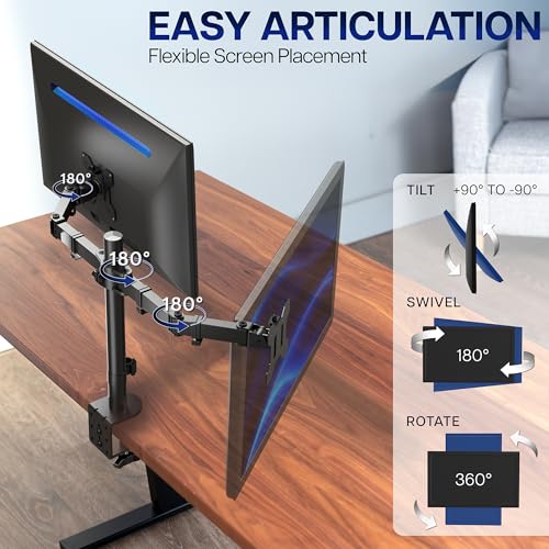 VIVO Dual Monitor Desk Mount, Heavy Duty Fully Adjustable Steel Stand, Holds 2 Computer Screens up to 24 inches and Max 22lbs Each, Black, STAND-V024 - color: Black, size: 13" - 24"