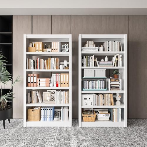 White 5-Tier Metal Bookcase, 69″ Heavy-Duty Sturdy Home Office Bookshelf | Holds Up 200 Books, Adjustable Shelves, Heavy-Duty Load, Fast Screw-Free Assembly, Widely Used Home & Office Storage - color: White, size: Style1-31.5"W