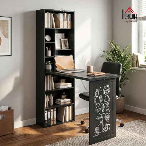 HOMCOM Foldable Convertible Writing Table Computer Desk, Black - color: Black