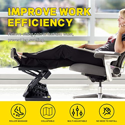 footrest for Under Desk at Work, Massage and Soft Cushion, for Multi-Scene | 4-section height adjustable, foldable, ergonomic footrest, metal frame (Yellow) - color: Soft Cushion- Yellow