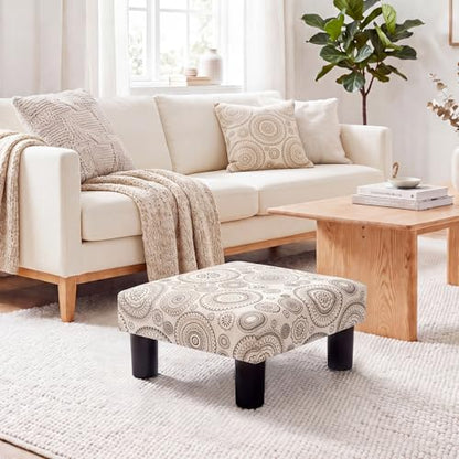 Joveco Small Foot Rest Stool Ottoman, Square Upholstered Fabric Footstool for Couch, Under Desk, Office, Living Room, Printing Beige - color: Printing Beige