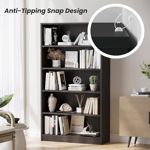 Farini 60 Inch Tall Bookcase,5 Shelf Bookshelves,Adjustable Bookshelf for Home Office,Black - color: Black, size: 5 shelf