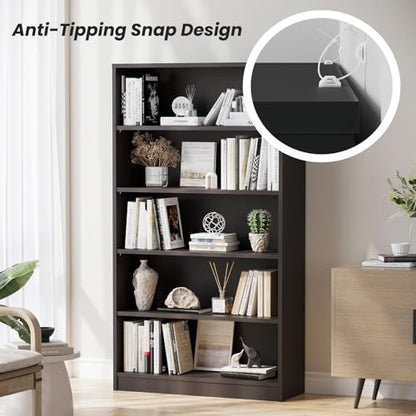 Farini 60 Inch Tall Bookcase,5 Shelf Bookshelves,Adjustable Bookshelf for Home Office,Black - color: Black, size: 5 shelf