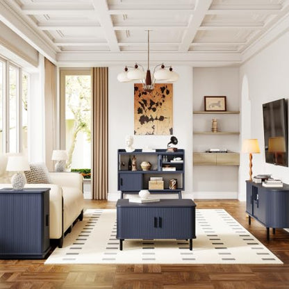 ONBRILL 44" Sideboard Buffet Cabinet with Outlet & Sliding Door, Blue - color: Blue, size: 44"