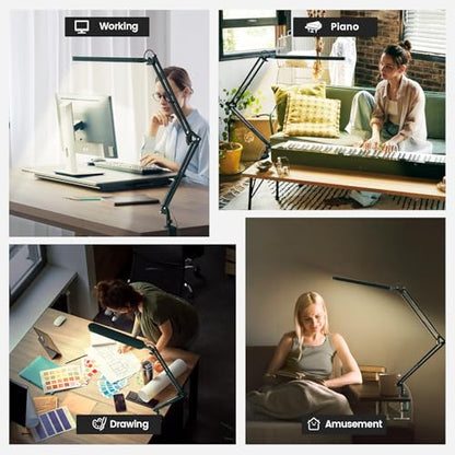 SKYLEO Desk Lamp - LED Desk Light - 5 Color Modes X 11 Brightness Levels - Adjustable Swing Arm - Timmer & Memory Function - 12W Lamp for Desk - Green - style: Green swing arm