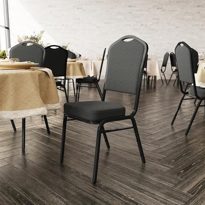 Flash Furniture Hercules Crown Back Stackable Banquet Chair, Black, 4-Pack | Black Frame, Fabric Upholstery - color: Black Dot Patterned Fabric/Black Frame, size: Set of 4