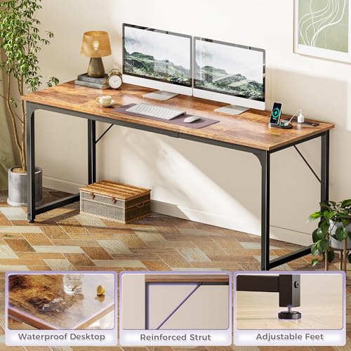 PRAISUN 70 X 24 Inch Computer Desk, Power Outlets, USB-C, Rustic Brown - color: Rustic Brown, size: 70inch