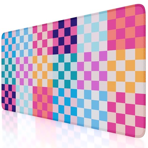 iCasso Desk Matt for Desktop, Cute Desk Pad Mat, Colour Checkered | XXL Large Mouse Pad, Anti-Slip Big Mousepad with Stitched Edges, Keyboard Pad Mouse Mat for Computer - color: Colour Checkered