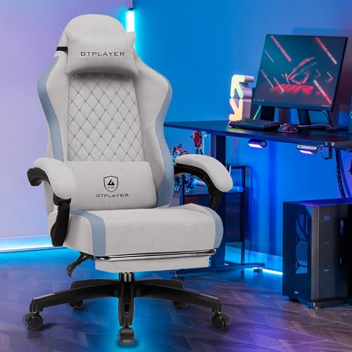 GTPLAYER Gaming Chair, Ergonomic Computer Chair with Footrest and Lumbar Support, High Back Recliner Chair 350lbs, Height Adjustable for Home Office, Grey - color: Grey
