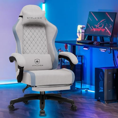 GTPLAYER Gaming Chair, Ergonomic Computer Chair with Footrest and Lumbar Support, High Back Recliner Chair 350lbs, Height Adjustable for Home Office, Grey - color: Grey