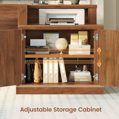 SEDETA 70.9" Executive Desk, Fluted Office Desk with Drawers, Fluted Brown - color: Fluted Brown, size: 70.9" Executive Desk