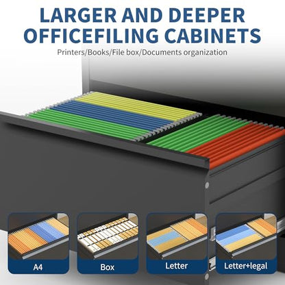 4 Drawer File Cabinet with Lock, Metal Lateral Filing Cabinets - color: Black, size: 4 Drawer_ 26"W