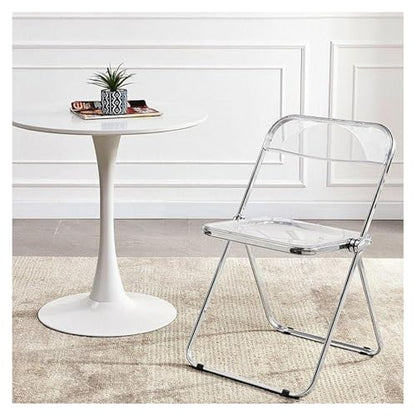 Red Acrylic Folding Chair with Chrome Frame,Plastic Foldable Seat | Stackable Vanity Chair for Home Office, Modern Clear Accent Side Chair for Party, Desk, Vanity,Space Saving Dining Chair - color: Red