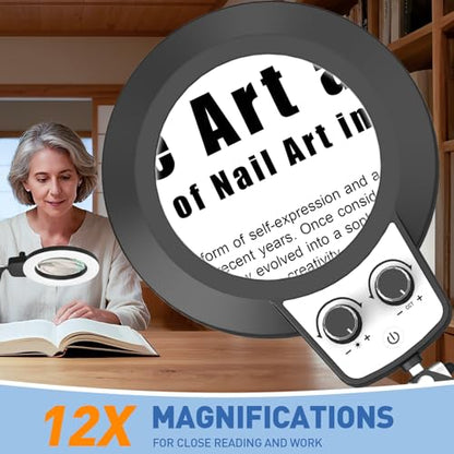 HITTI 12X Extra Long Magnifying Glass with Light, Upgrade Infinite Color - size: 12X 35 INCH Clamp