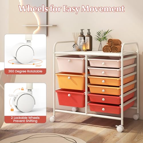 RELAX4LIFE 9 Drawer Rolling Storage Cart - Mobile Drawer Carts for Craft Art Supply Paper Salon, Utility Cart on Wheels for Classroom Teacher School Office, Rolling Cart with Drawers (Macaron) - color: Macaron, style: 9 Drawers