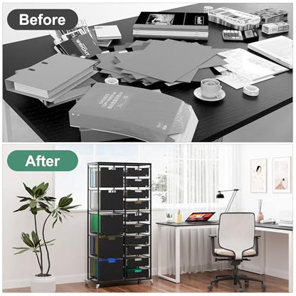 EasyPAG Rolling Storage Cart With 15 Drawers, Metal Craft Organizers with Wood Tabletop for Home, Letter/Legal Size Rolling File Cart for Office, Classroo and Dorm, Black - size: 15 Drawers