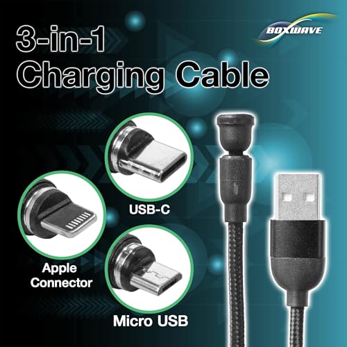 BoxWave Cable Compatible with Logitech Spotlight Presentation Remote - MagnetoSnap AllCharge Cable, Magnet Charging Cable USB Type-C Micro USB - Jet Black