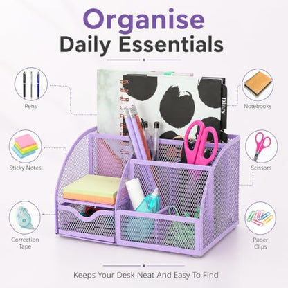 Exerz Metal Mesh Desk Organizer 7 Compartments with Drawer Light Purple - color: Light Purple