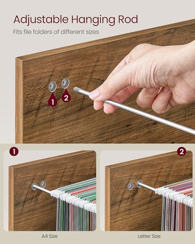 VASAGLE 2-Drawer File Cabinet, Small Rolling, Locking, Printer Stand - color: Rustic Brown + Ink Black, style: with Lock