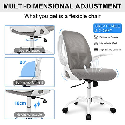 Office Chair Ergonomic Desk Chair with Flip up Armrests Swivel Breathable Desk Mesh Computer Chair with Adjustable Lumbar Support and Height for Conference Room (Gray) - color: Grey