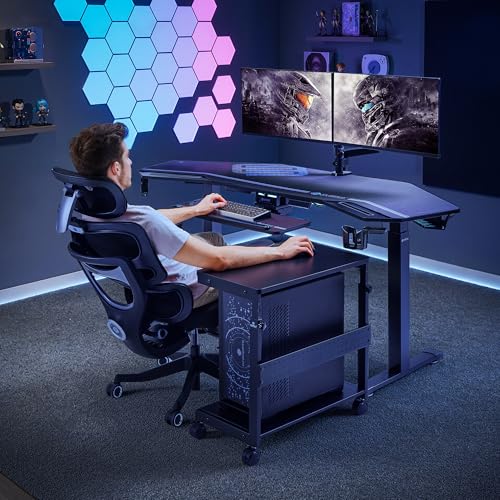 EUREKA ERGONOMIC PC Stand Computer Cart, Height Adjustable Tower Stand 2-Tier Suit for ATX Case Printer, Metal Rolling Cart on Wheels for Gaming Home Office, Carbon Fiber - color: Carbon Fiber