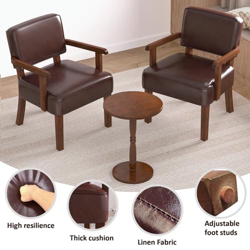 FAGAGA Accent Chairs Set of 2, 2 Solid Wood Armchairs with Table - color: Faux Leather Cherry, size: One Set