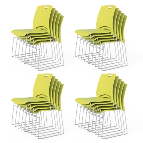 VINGLI Stacking Chairs Set of 20 Stackable Office Chairs with Metal Sled Base, Ergonomic Plastic Seat, Stacking Chairs for Waiting Room Break Room Banquet Guest, Green - color: Green, size: 20 Pack