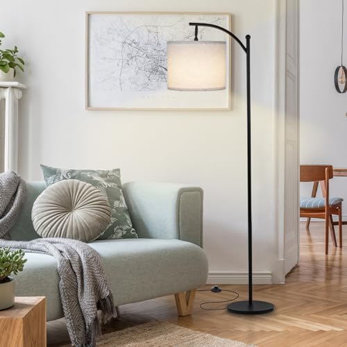 LALISU Standing Floor Lamp for Living Room, Linen Shade Floor Lamp, Black - color: Black