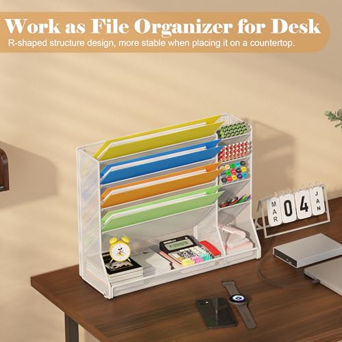 Jakyitvi Adjustable 5 Tiers Wall File Organizer Metal Hanging Holder White - color: White