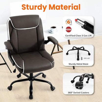NEO CHAIR PU Leather Office Desk Chair with Adjustable Arms, Brown | Ergonomic Mid Back Computer Desk Chair Comfy with Wheels Swivel Rolling for Home Office Gaming Study - color: Brown