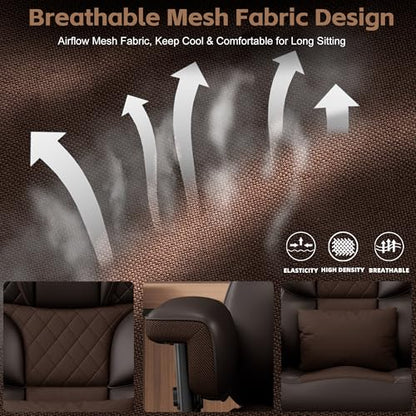 Vonesse Office Chair, Desk Chair with Soft Adjustable Armrests, Ergonomic High Back Gaming Chair with Lumbar Support, Executive Computer Chairs with Footrest (PU Leather, Brown) - color: Brown
