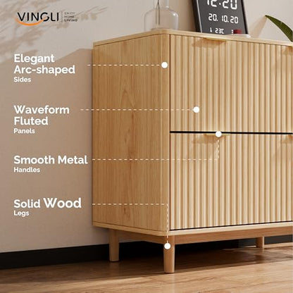 Bonnlo 2 Drawer File Cabinet, Home Office Filing Organizer, for Letter Legal A4 Size File Folder Storage, Modern Style Fluted Design, Wood Lateral Filing Cabinet, Printer Stand, Archivador, Oak