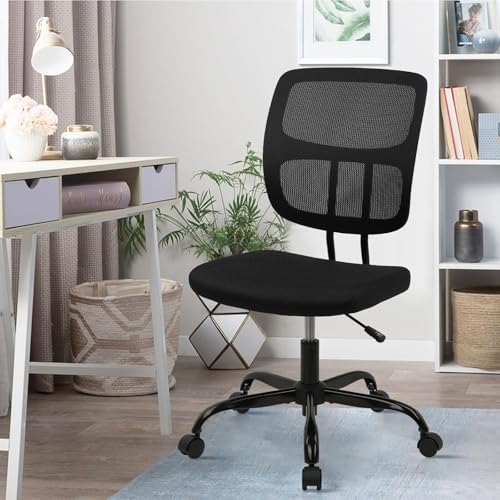 CLATINA Armless Home Office Chair, Small Ergonomic Mesh Back Desk Chair with Lumbar Support and Wheels, Adjustable Height 360° Swivel Rolling Computer Task Chair for Conference Waiting, Black - color: Black-sprain, size: 1 Pack