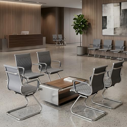 HNY Set of 2 PU Leather Office Guest Chairs, Grey - color: Grey