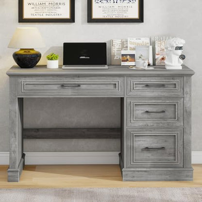 Vabches Farmhouse 47" Executive Desk with Charging Station, Grey | Computer Desk with Drawers, Workstation Computer Desk with File Drawer for Home Office,Study. - color: Grey