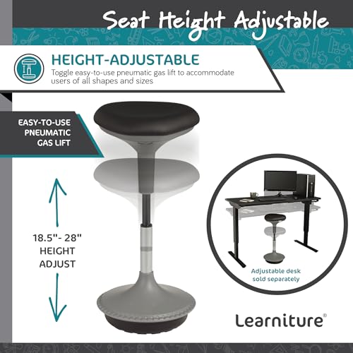Learniture Adjustable Height Active Learning Stool for Office Desks and Classrooms, Foam-Padded Backless Wobble Stool with Rocking Motion, Black - color: Black