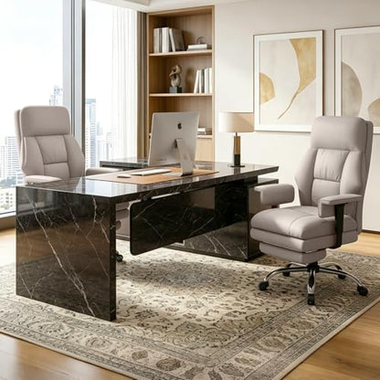 Office Chair Comfortable Executive Desk Chair with Foot Rest, Adjustable Height Home Computer Chair High Back Gaming Chair Leather Swivel Rolling Work Chairs, Beige - color: Beige