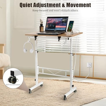 Hadulcet Small Standing Desk with Tiltable Desktop, Height Adjustable - color: Oak, size: 31.5" with Charging
