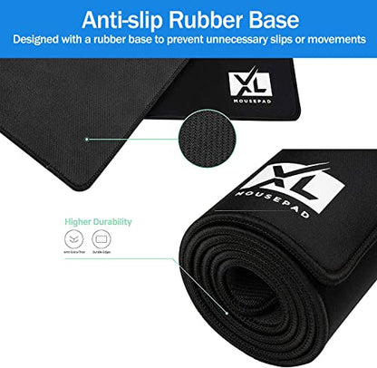 XL Mouse Pad - Large Extended Gaming Desk Mousepad (800x300x3mm) - Nonslip Rubber Base and Water Spill Resistant Desktop Keyboard Mouse Mat - Anti-Fray Cloth - Black - size: X-Large (31.5"x12")