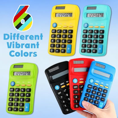 18Pack Mini Calculators, Solar Dual Power Basic Calculator, 6 Color