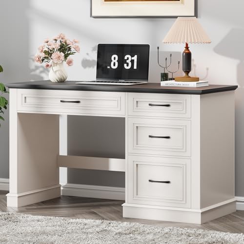 Farmhouse 47" Executive Desk, Computer Desk with Drawers and File Drawer, Workstation Computer Desk with Charging Station for Home Office, Study (Black) - color: Black, size: With Charging Station