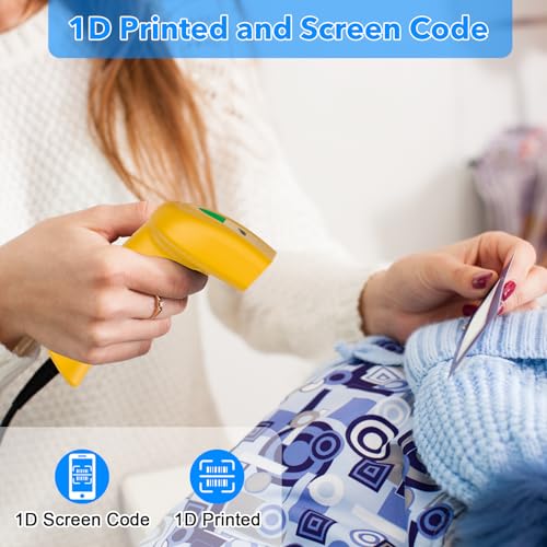 USB 1D Barcode Scanner, Handheld Wired CCD Laser Barcode Reader Scanner Supports Screen Scan UPC Bar Code Scanner for Warehouse, Library, Supermarket, POS - color: 1D Laser Yellow