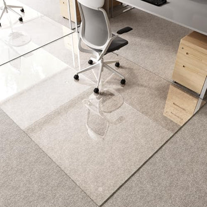 Tempered Glass Chair Mat for Carpet 80"x60", Floor Protector | Ultra Clear Office Chair Mat for Hardwood Floors & Carpets, Heavy Duty 0.2" Scratch-Resistant Surface with Non-Slip Pads - size: 80"x60"