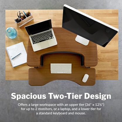 Vari VariDesk Pro Plus 36 Standing Desk Converter – 11 Height Settings + Spring Lift, 2 Tier Design, Keyboard Tray, Fits Desktops 36” Wide x 26.5" Deep – Delivers Fully Assembled (Walnut) - color: Walnut