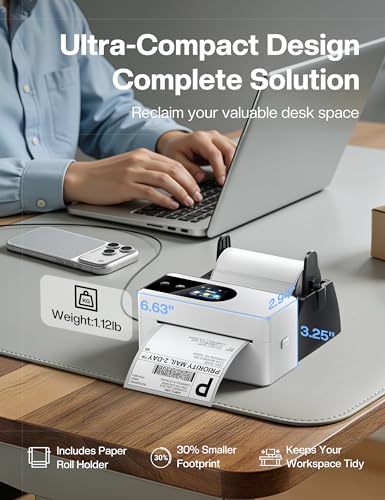 Phomemo Thermal Label Printer with Touch Screen | Wireless Bluetooth shipping label printer for small business, compatible with Amazon Shopify UPS USPS Android iOS Windows Mac - color: White