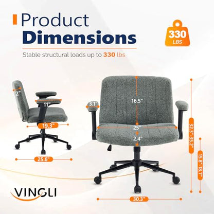 VINGLI Criss Cross Chair with Adjustable Flip-Up Arms,Cross Legged Chair with Wheels, Extra Wide Office Chair,Cozy Desk Chair for Home Office, Vanity, Apartment,Chenille Velvet,Dark Green - color: Dark Green