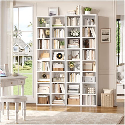 FOTOSOK Bookshelf Bookcase 8-Tier Narrow Bookshelf Tall CD Media Tower Rack | 11.6 X 9.3 X 70.9 White Bookshelf, Tall Narrow Slim Skinny Display Bookcase with Cube Storage and 4 Adjustable Shelves - color: White