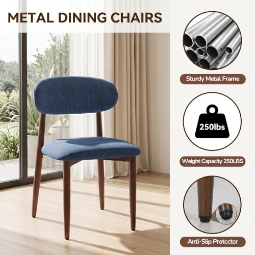 UVV Dining Chairs Set of 4, Metal Kitchen Chairs with Modern Fabric Upholstered for Dining Room, Navy Blue - color: Navy-walnut Grain, size: Set of 4