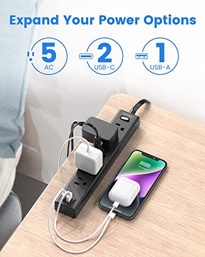 HOPOW 6 Ft Surge Protector Power Strip & Dual Layer Desk Clamp Power Strip with USB C for Home Office Dorm, Black