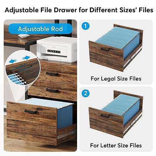 Tribesigns 63 Inch Computer Desk with File Drawer Cabinet, Ergonomic Desk - color: Rustic Brown
